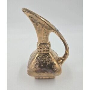 Vtg Savoy China 24 KT Weeping Gold Ewer Hand Decorated Pitcher 7" W Sticker
